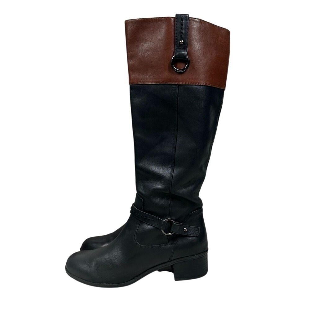 Bandolino Cavanna Black Brown Leather Classic Riding Knee High Boots